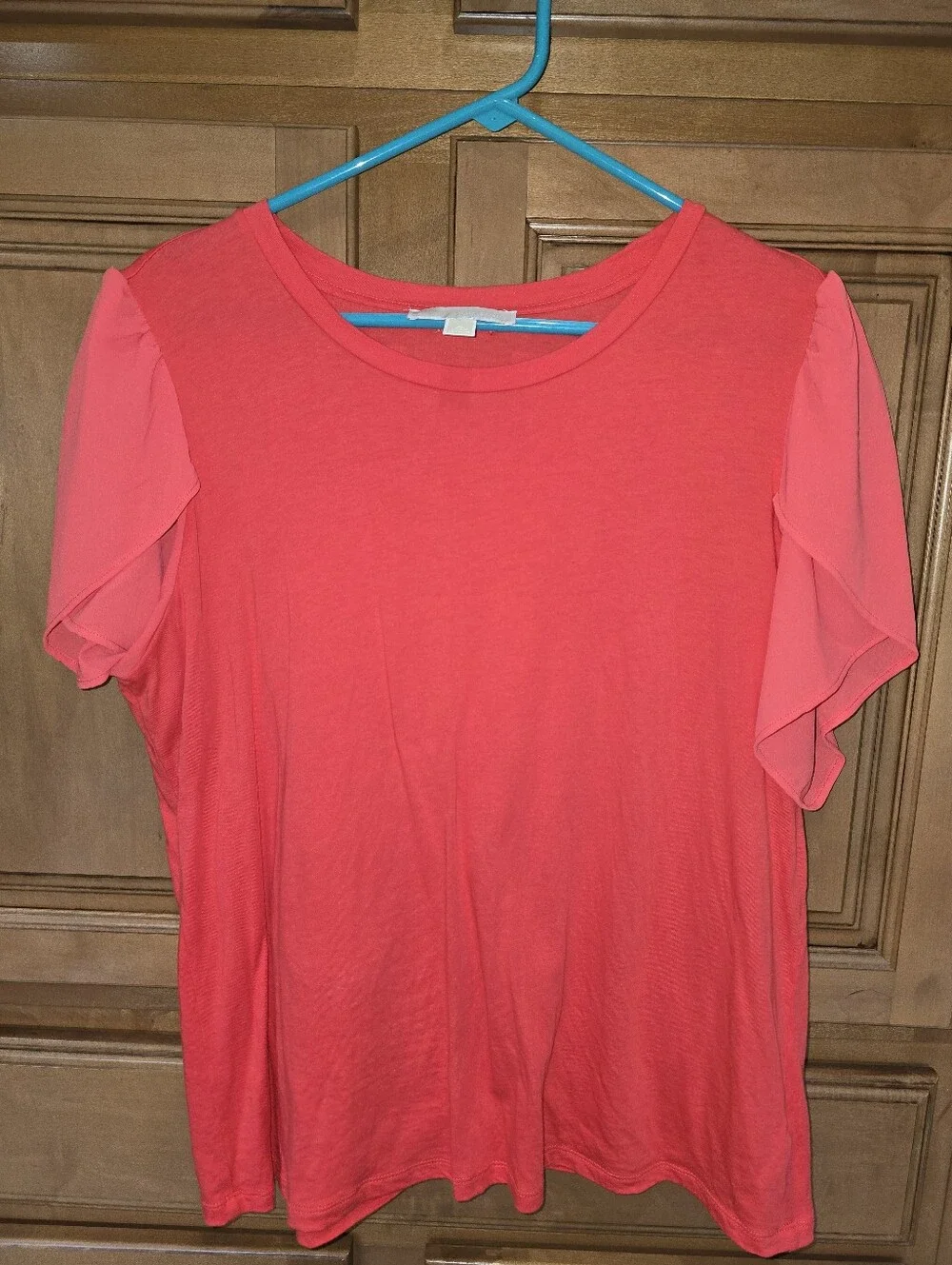 Michael Kors Coral Short Sleeve Ruffle Top